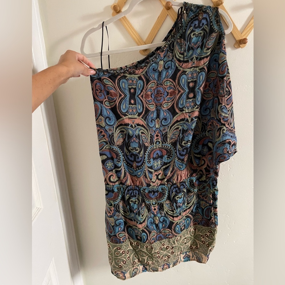 Angie One Shoulder Bohemian Dress Large Kimoni Sleeve Cut Out shoulder